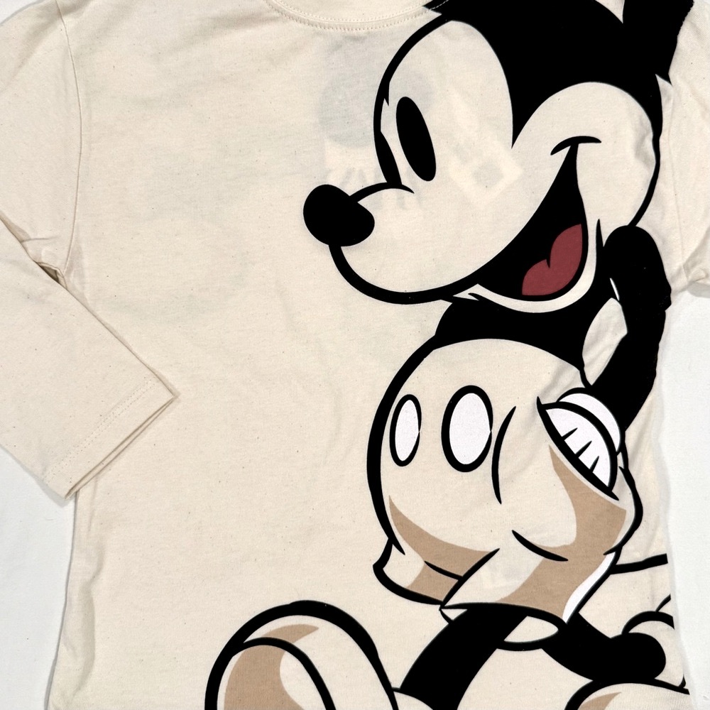 New Zara Disney Mickey Mouse Shirt Boys 4-5 Girls Long Sleeves Cream Cotton Fall - Picture 3 of 5